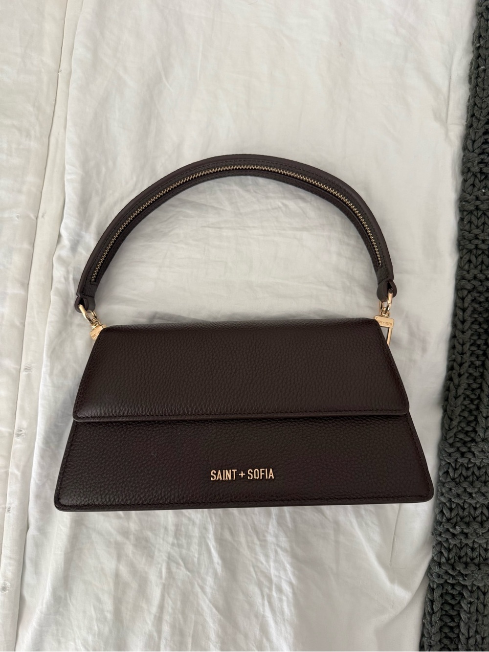 SAINT + SOFIA Dark Brown Structured Shoulder Bag